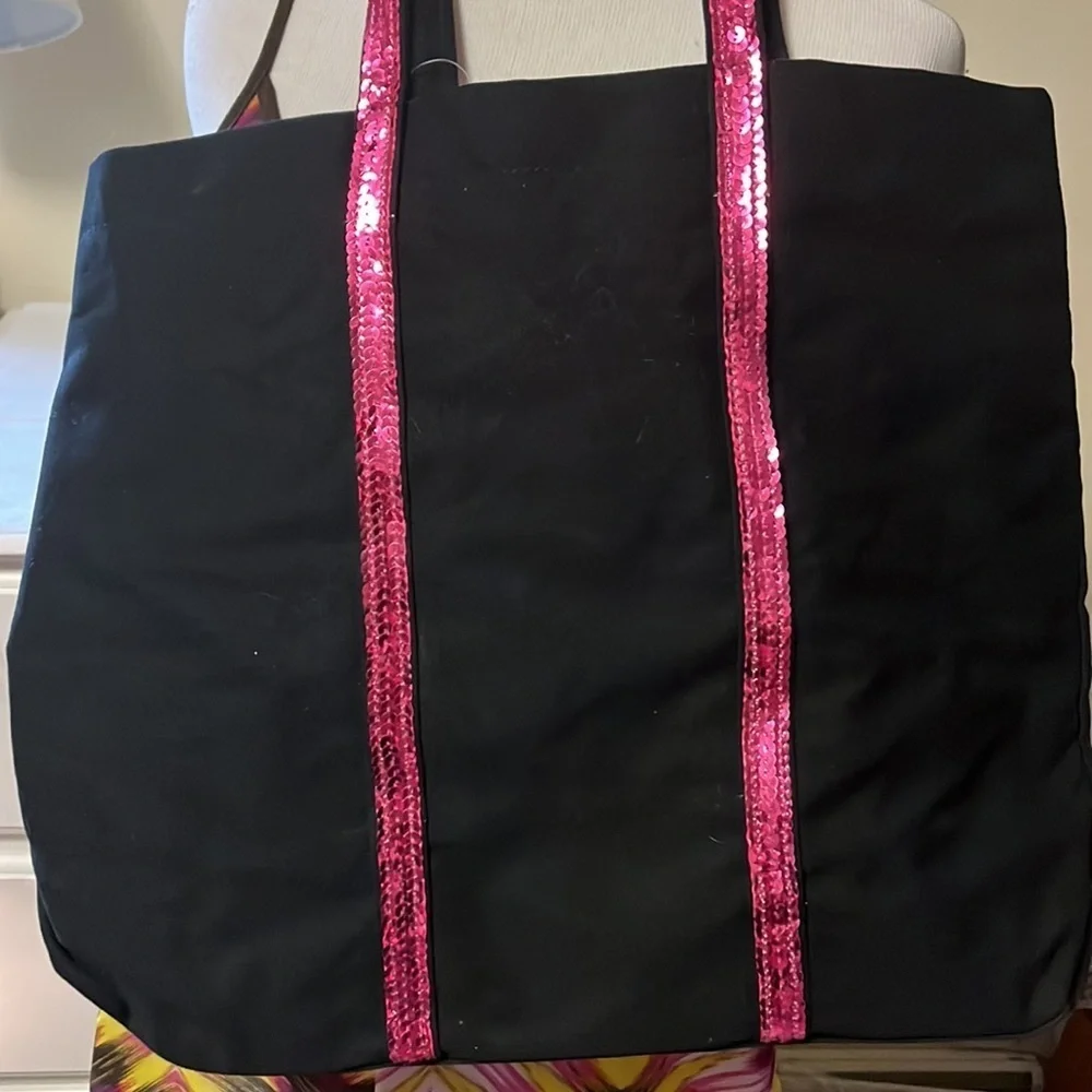 Victoria’s Secret black canvas and pink, sequin, tote bag, fully lined, new